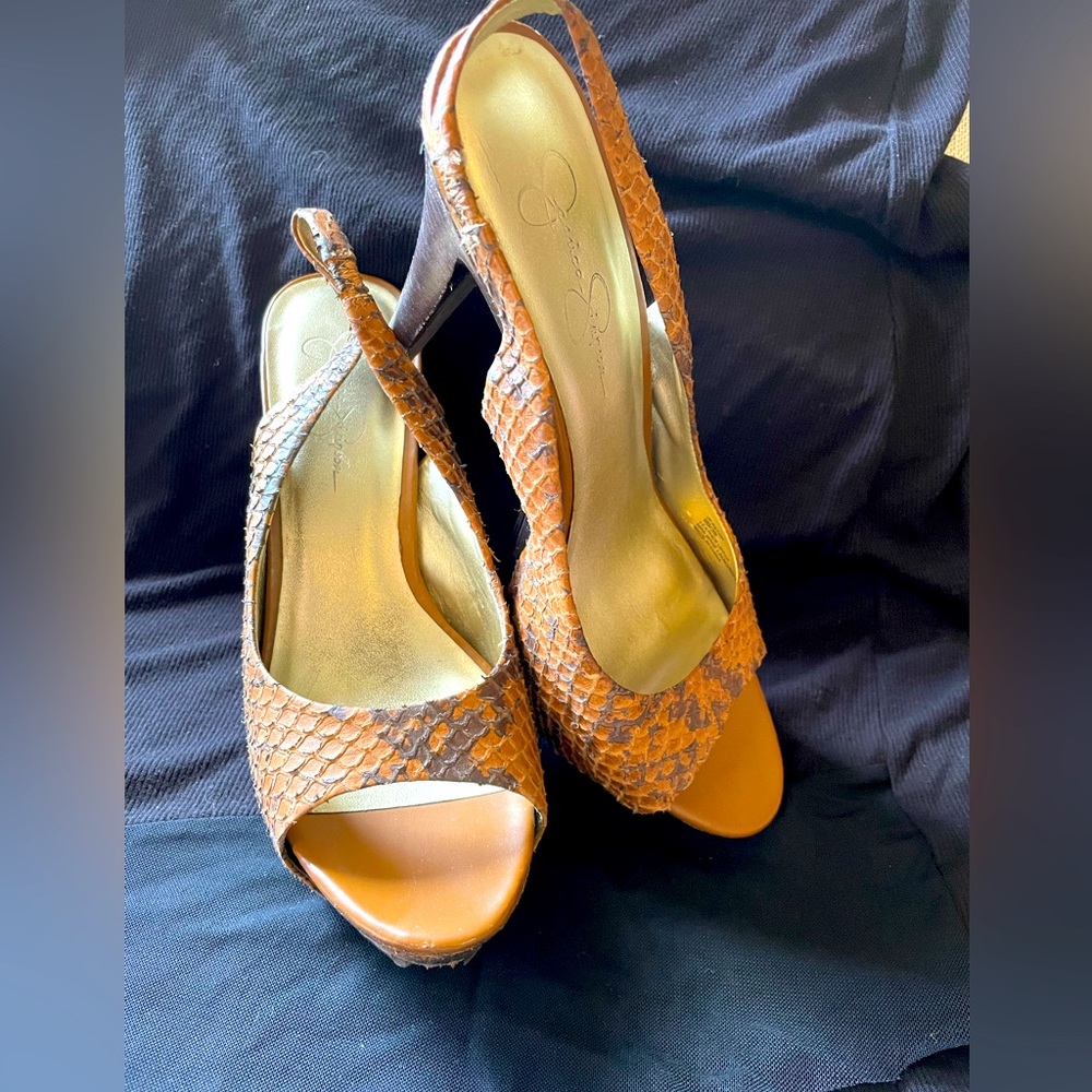 Peep toe brown dark brown pattern